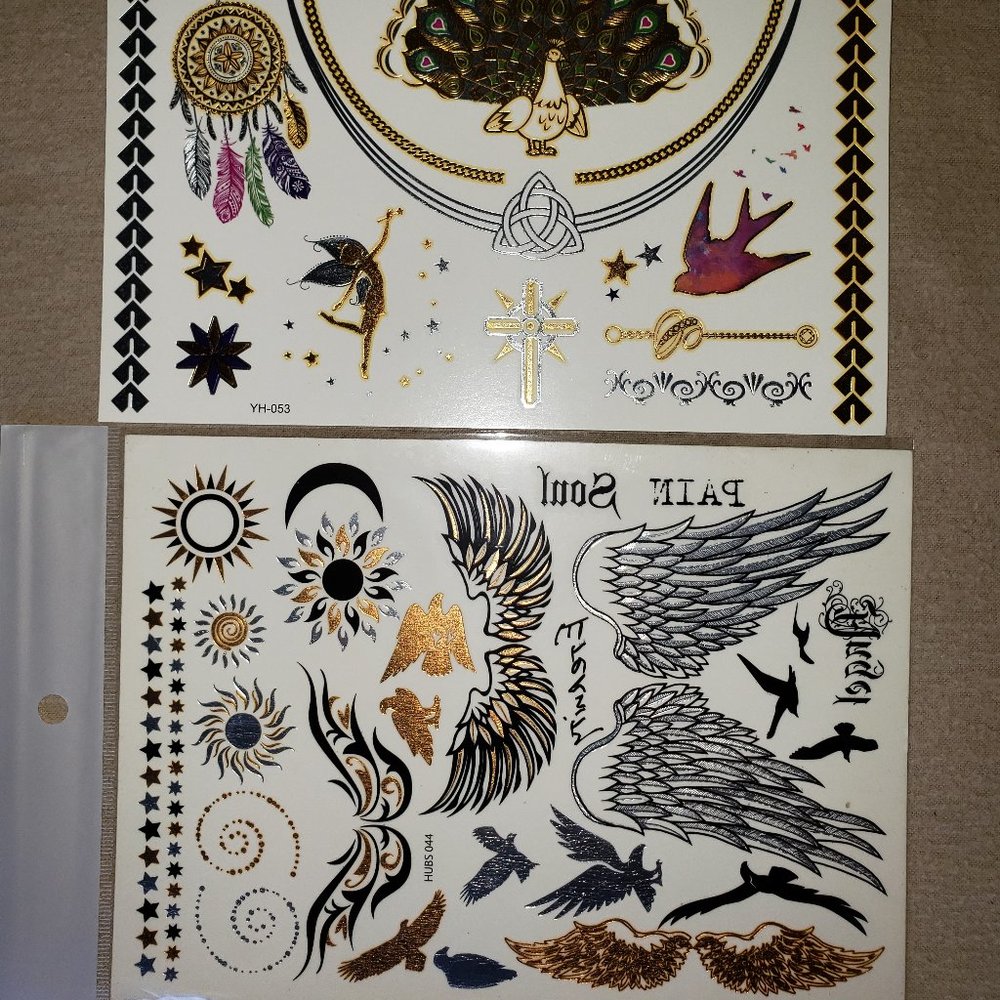 3 sheets Golden Silver Temporary Tattoo - Picture 3 of 14